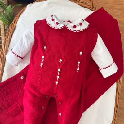  Saída de Maternidade Tiffany Gola Bordada - Vermelho